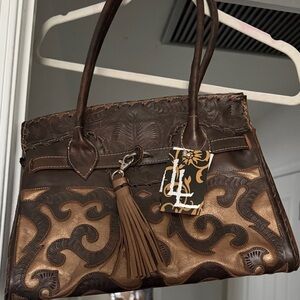 Leaders in Leather Brown and Tan Leather Handbag